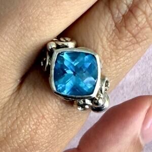 sterling silver faceted blue topaz scroll ring size 7.5